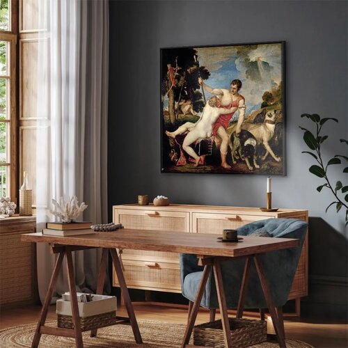  Slika - Titian &amp;ndash; Venus and Adonis 40x40 U crnom drvenom okviru Slike