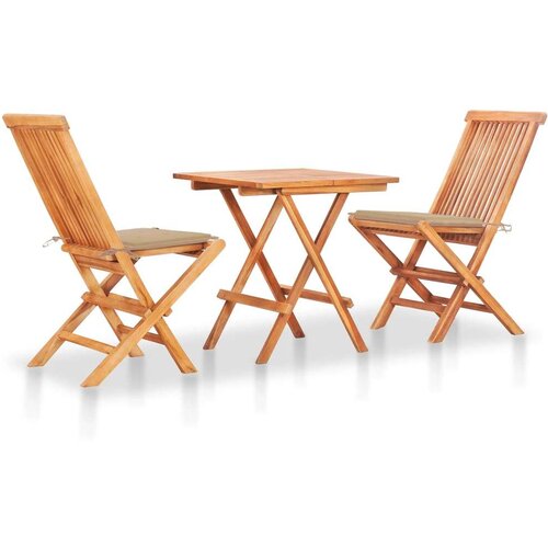  3-dijelni bistro set s bež jastucima od masivne tikovine Cijene