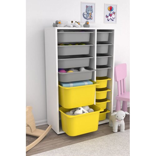 Hanah home Vi&scaron;enamjenska komoda Rine 2D4K8U, 69,5 x30 x109 cm, Bijelo-sivo-žuta Cijene
