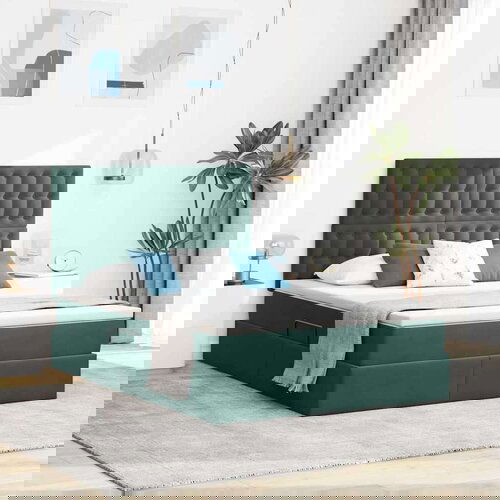  Krevet S LED lampica s pohranom Tamnozelena 140 x 190 cm Bar&amp;scaron;un Slike