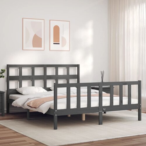 VidaXL Posteljni okvir z vzglavjem bel 5FT trden les Slike