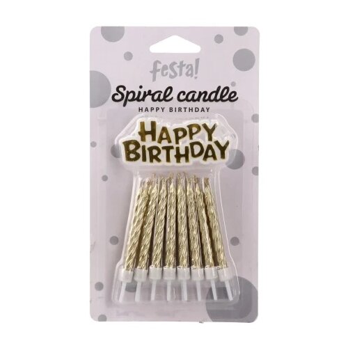Festa spiral candle svećica zlatna 16k sa držačima+ happy birthday ( 710143 ) Slike