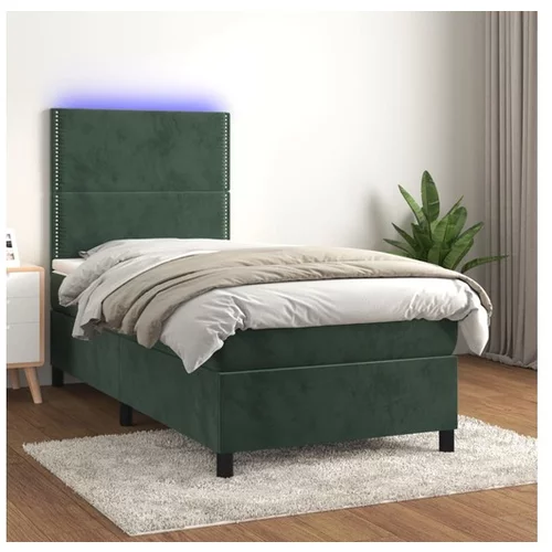vidaXL Box spring postelja z vzmetnico LED tem. zelena 90x20