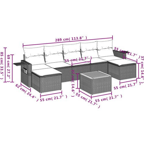  8-dijelni set vrtnih sofa od poliratana s jastucima bež 62 x 62 x 69 cm Slike
