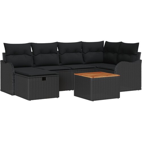 vidaXL 7-komadna Vrtna Sofa s Jastucima Crna Poli Ratan, Sofa za Dvoje s Jastucima Crna Poli Ratan Cijene