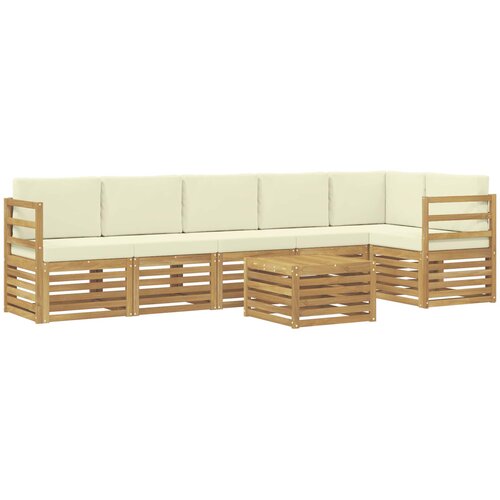 vidaXL Kotna sedežna garnitura 7 pcs Bela in krem Masiven les akacije, (5000283817) Cene
