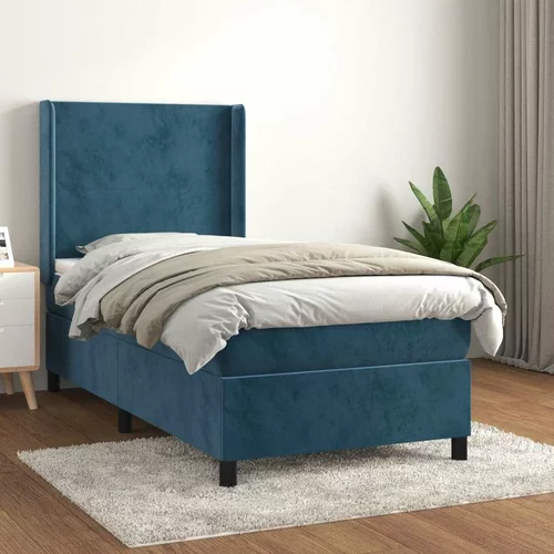Box spring postelja z vzmetnico temno modra 90x200 cm žamet, (20895680)