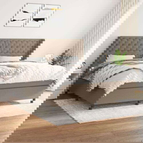  Krevet s oprugama i madracem smeđesivi 180x200 cm tkanina Slike
