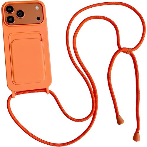 Oem Silikonski ovitek s predalom za kartico in crossbody trakom za iPhone 17 Pro / 18 Pro - Oranžna Slike