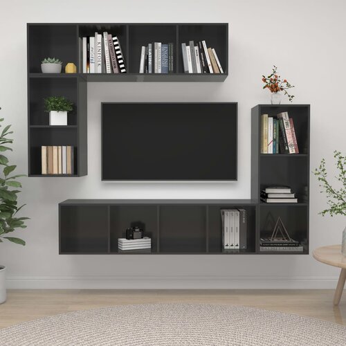 The Living Store Komplet TV omaric 4-delni visok sijaj siva iverna plo&amp;scaron;ča - Komplet TV Omaric, (21374069) Slike