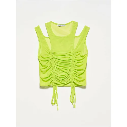 Dilvin 20216 Shirred Tulle Top-lime