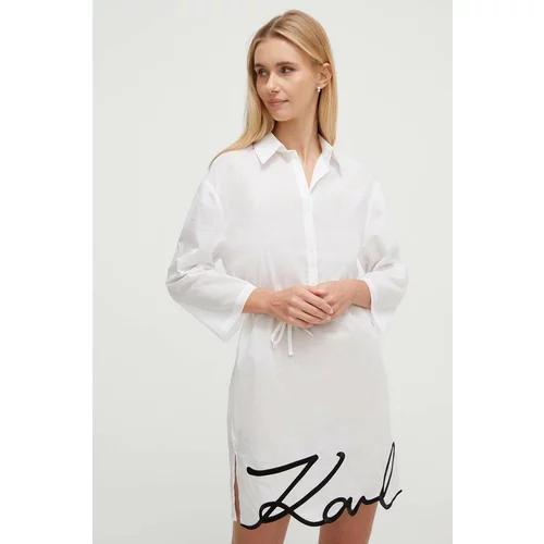 Karl Lagerfeld Bombažna obleka bela barva