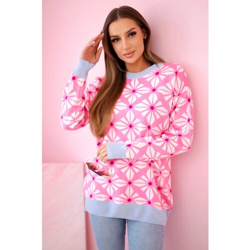 Kesi Geometric motif sweater light pink Cene
