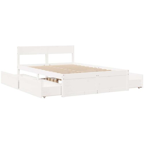VidaXL Okvir za krevet s ladicama bijeli 135 x 190 cm od borovine Slike