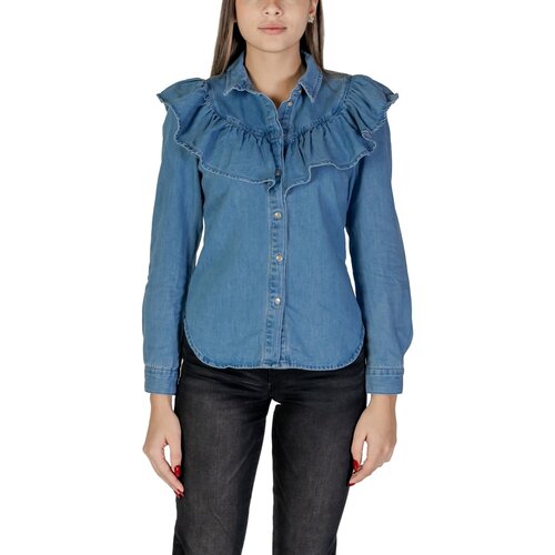 Only Srajce &amp;amp; Bluze ONLINDIGO LIFE LS FRILL DB DNM QYT 15297988 Modra Slike