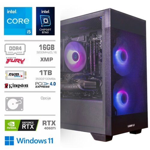 MEGA Računalnik MT S7X GAMER i5-13400F/RTX4060Ti-8GB/16GB/1TB-4.0/750W/Win11Home/črna, (20690134) Cene
