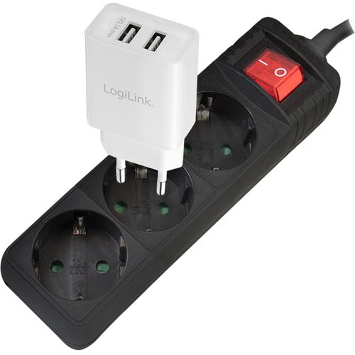 Logilink produžni kabl 3 mesta, prekidač, 1.5m, crni ( 5512 ) Slike