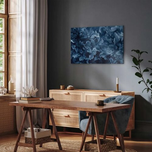  Slika - Abstract Ornaments Dark Blue Victorian Leaves 120x80 Standard Slike