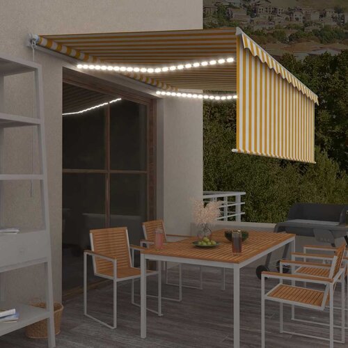 vidaXL ročno zložljiva tedna s senčilom led 4x3 m rumena in bela Cene