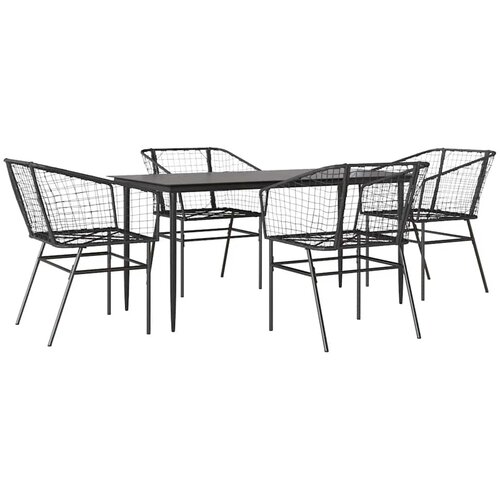 vidaXL Vrtni blagovaonski set od 5 dijelova  crni  poliratan  staklo - Crna 160 x 80 x 74 cm 4 Cijene