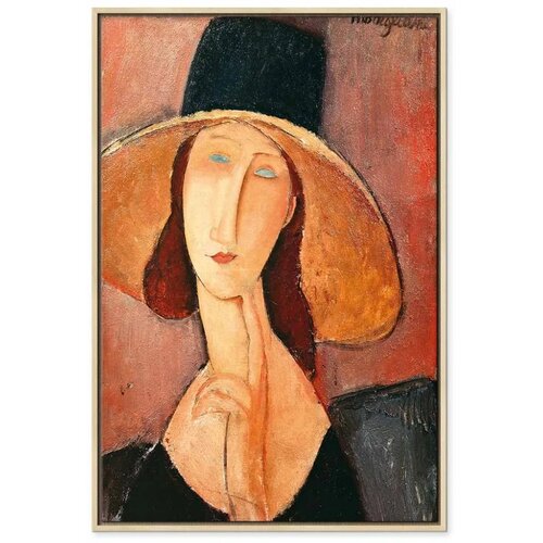 Slika - Amedeo Modigliani &amp;ndash; Portrait of Jeanne Hebuterne in a Large Hat 60x90 U prirodnom drvenom okviru Slike