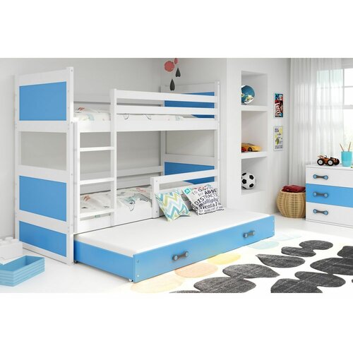Rico drveni dečiji krevet na sprat sa tri kreveta - beli - plavi - 200x90 cm NM3VD4Z Slike