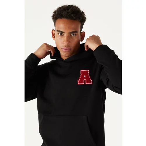 AC&Co / Altınyıldız Classics Men's Black Standard Fit Normal Cut, Fleece Inner Fleece Hooded Sweatshirt.