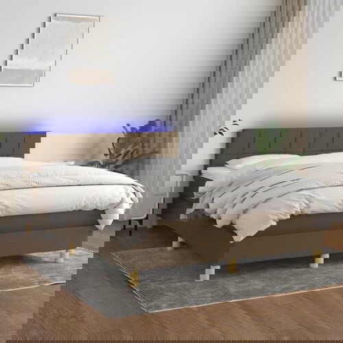 VidaXL Box spring postelja z vzmetnico LED temno rjava 140x200cm blago Slike