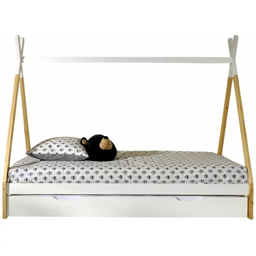 Vipack Bijeli/u prirodnoj boji dječji krevet od masivnog bora u obliku kućice s prostorom za odlaganje 90x200 cm TIPI –