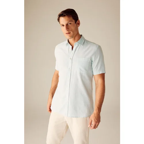 Defacto Regular Fit Polo Neck Linen Blended Short Sleeve Shirt