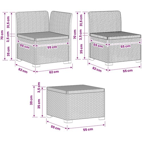 SOFA za vrt za 3 osobe sa izgledom rattan PP Antracit Slike