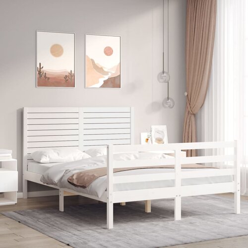VidaXL Okvir kreveta s uzglavljem bijeli 120 x 200 cm od masivnog drva Slike