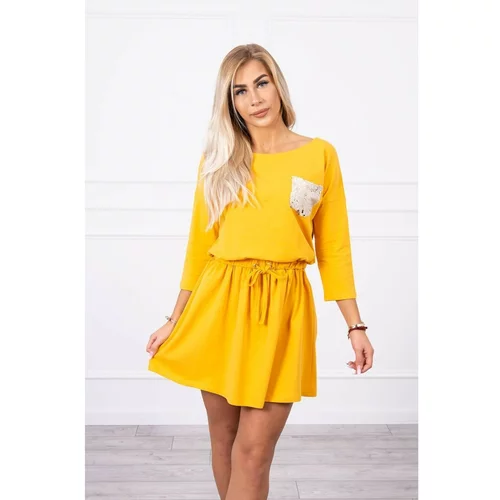 Kesi Dress with sequin pocket mustard