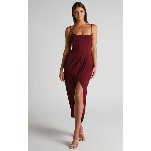  Burgundy Degajee Collar Strap Dress