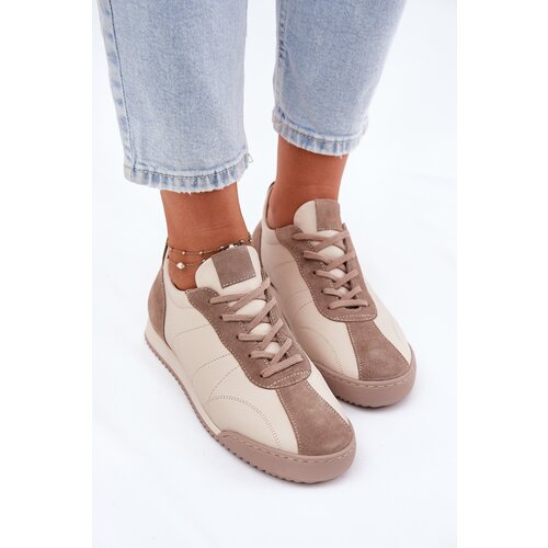 Laura Messi Ladies Leather Sports Shoes Beige 2935 Cene