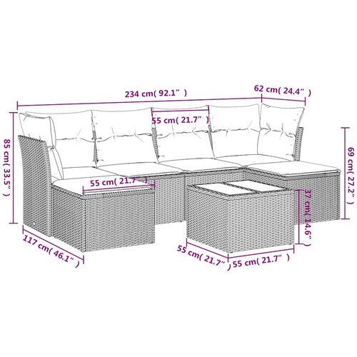  7-dijelni set vrtnih sofa od poliratana s jastucima crni Slike