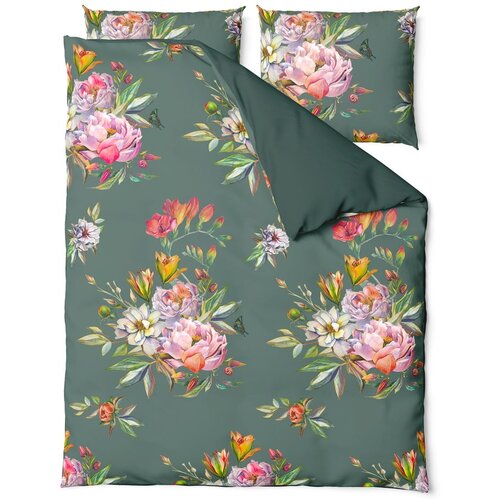 Bonami Selection Tamnozelena posteljina od pamučnoga satena za bračni krevet Floret, 160 x 220 cm Cijene