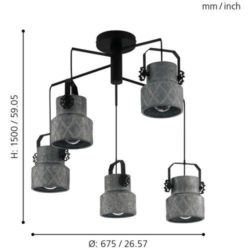 Eglo 39856 - plafonski visilica hilcott 5xE27/40W/230V Slike
