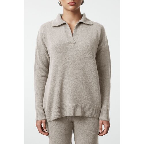 Trendyol Stone Polo Collar Soft Texture Knitwear Bottom-Top Set Cene