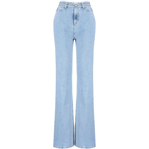 Trendyol Blue More Sustainable Waist Detailed High Waist Wide Leg Jeans Slike