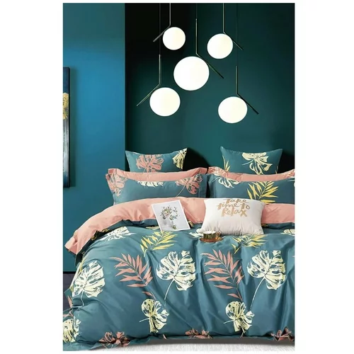 Mila Home Modrozelena podaljšana posteljnina za zakonsko posteljo z rjuho 200x220 cm Leaf –
