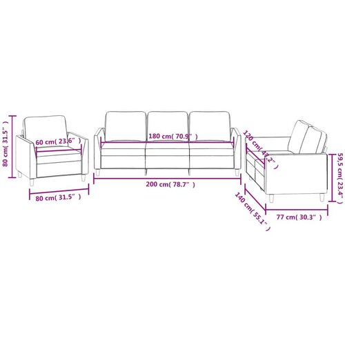  3-dijelni set sofa s jastucima boja vina od umjetne kože Slike