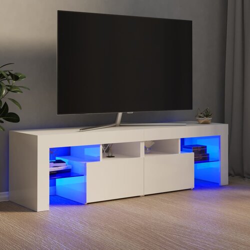 VidaXL TV omarica z LED lučkami visok sijaj bela 140x35x40 cm Slike