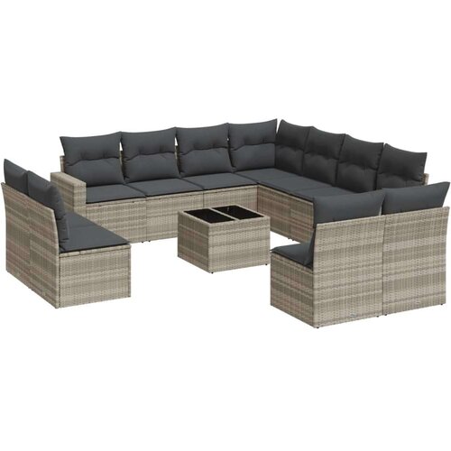 VidaXL 12-dijelni set vrtnih sofa poliratan s jastucima svijetlosivi Slike