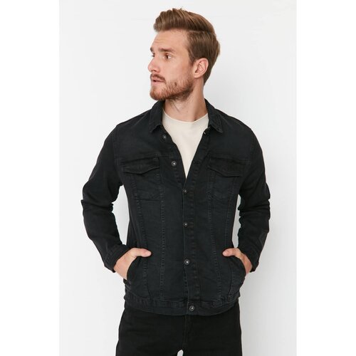 Trendyol Men's Black Slim Fit Stretch Fabric Denim Jacket Cene