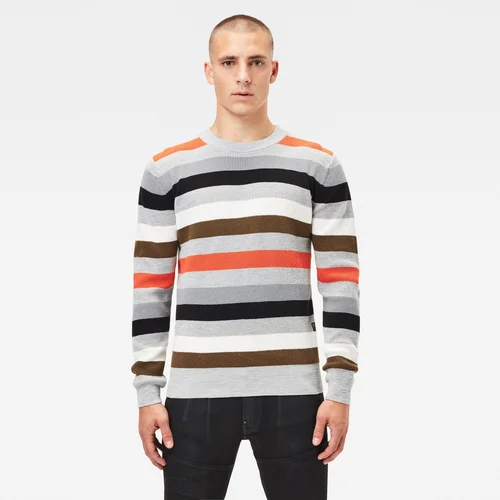 G-star Sweater - Multi stripe r knit l\s grey