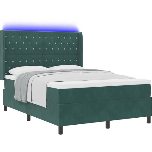 VidaXL Postelja z box springom in vzmetnico &amp;amp; LED temno zelena 160x200 cm žamet, (22080793) Slike