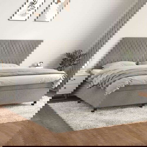  Box spring postelja z vzmetnico svetlo siva 160x200 cm žamet, (20846802) Slike