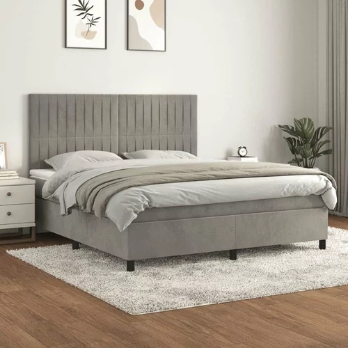  Box spring postelja z vzmetnico svetlo siva 160x200 cm žamet, (20846802)