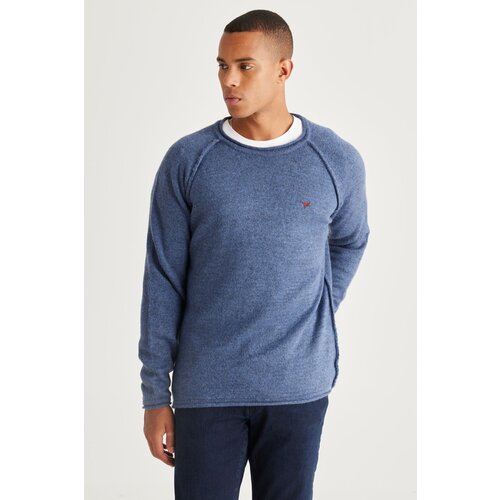 AC&Co / Altınyıldız Classics Men's Indigo Standard Fit Regular Cut Crew Neck Ruffled Soft Textured Knitwear Sweater Cene